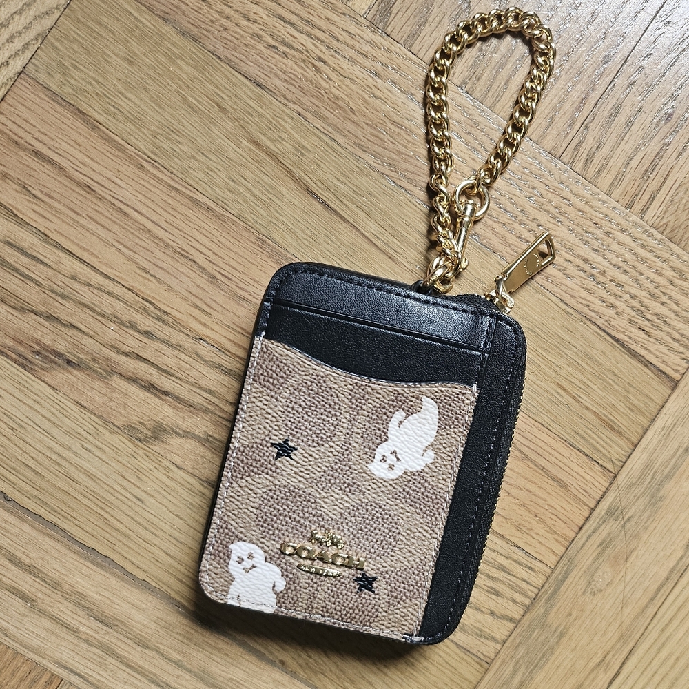 Coach Halloween 2024 Zip Card Case Wallet with Chain Ghosts